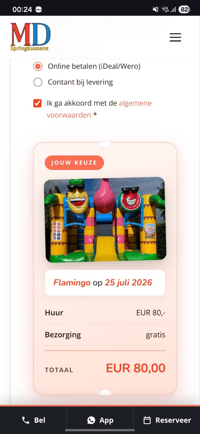Reserveren op de telefoon bij MD Springkussens